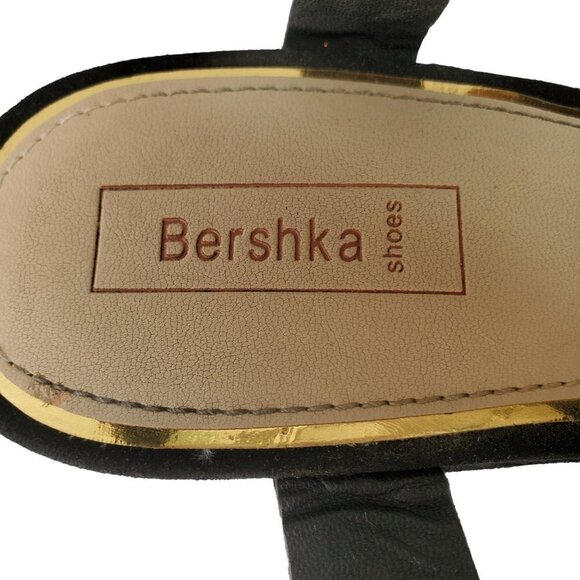 Bershka Black Suede Leather Sandals Wedge Platform Women Shoe Size US 7.5  EU 38 - Picture 9 of 10